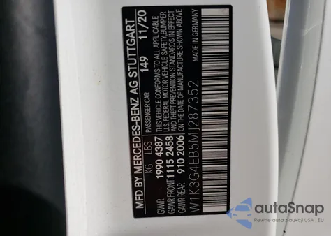 2021 Mercedes-Benz A 220 z USA, uszkodzony, nr VIN W1K3G4EB5MJ287352